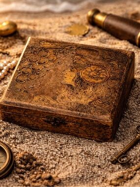 Vintage Pyrography Wood Jewelry Box Victorian Pirate Boho